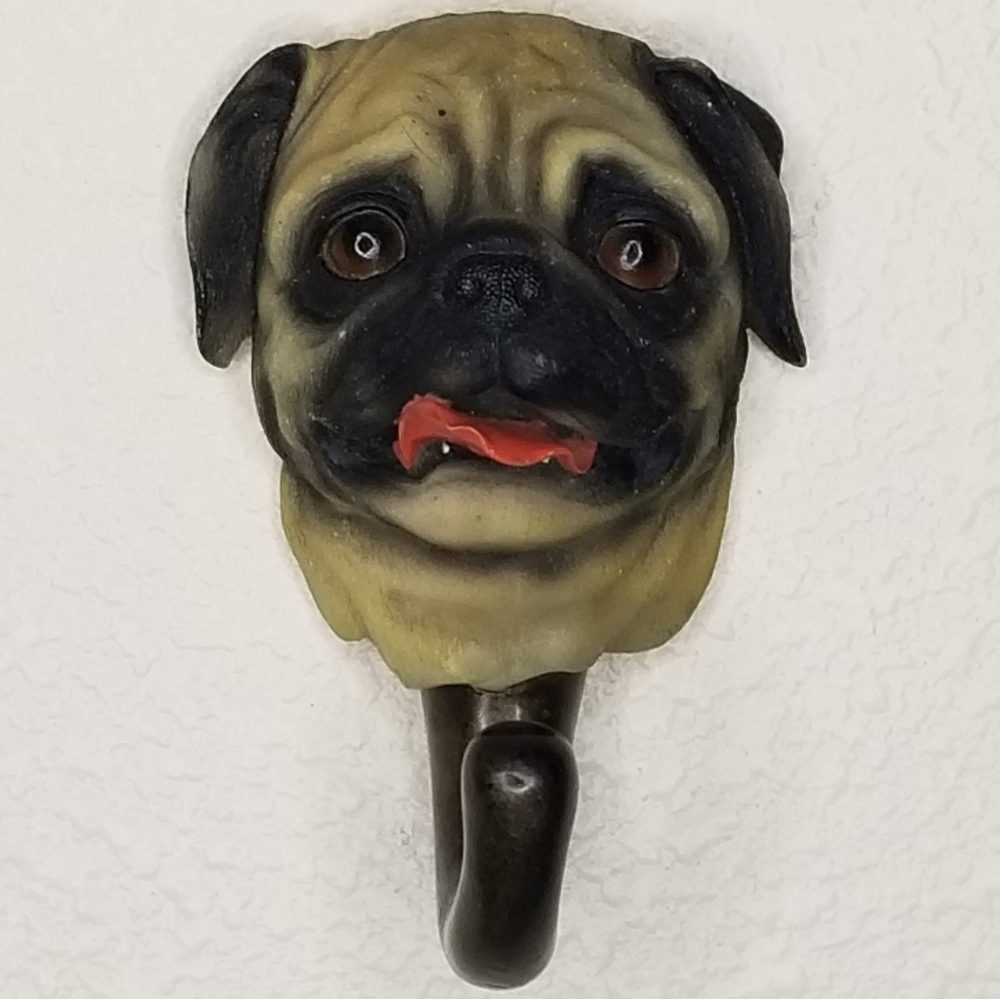 Pug Face Wall Hook 3D Realistic Dog Leash Holder Resin‎ Dog Key Decorativ…